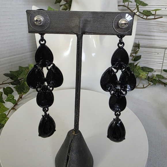 Elegant Glam Bracelet Earrimgs Set Black Glass and Crystal Teardrop - Picture 8 of 12
